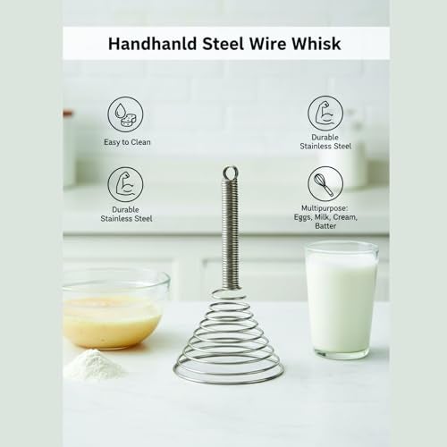 FINALITY Handheld Steel Wire Egg Whisk Hand Egg Mixer Eggbeater Whisking Blender Stirring Beater Milk Cream Frother Flour Stirrer for Family Restaurant Kitchen (Pack of 1) - Image 3