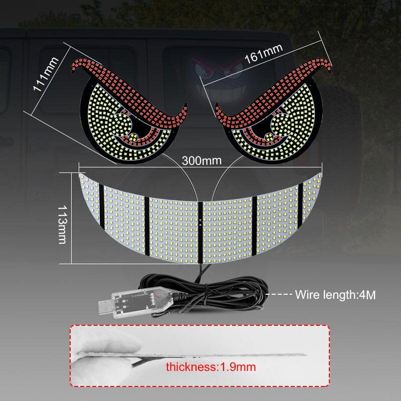 AutoBizarre Devil Eyes LED Lights for Car Windshield Led Panel with USB for Car Rear Window Universal for All Cars, Vans, Trucks, etc (Blue Red White) - Image 5