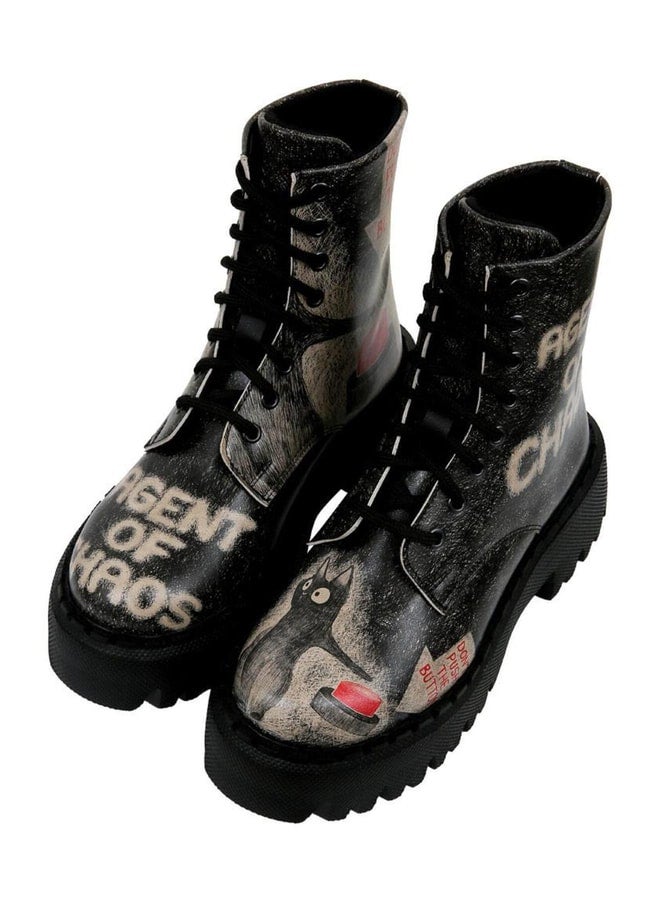 Dogo Women's Black Vegan Leather Tall Boots - Agent of Chaos Design. - Image 1