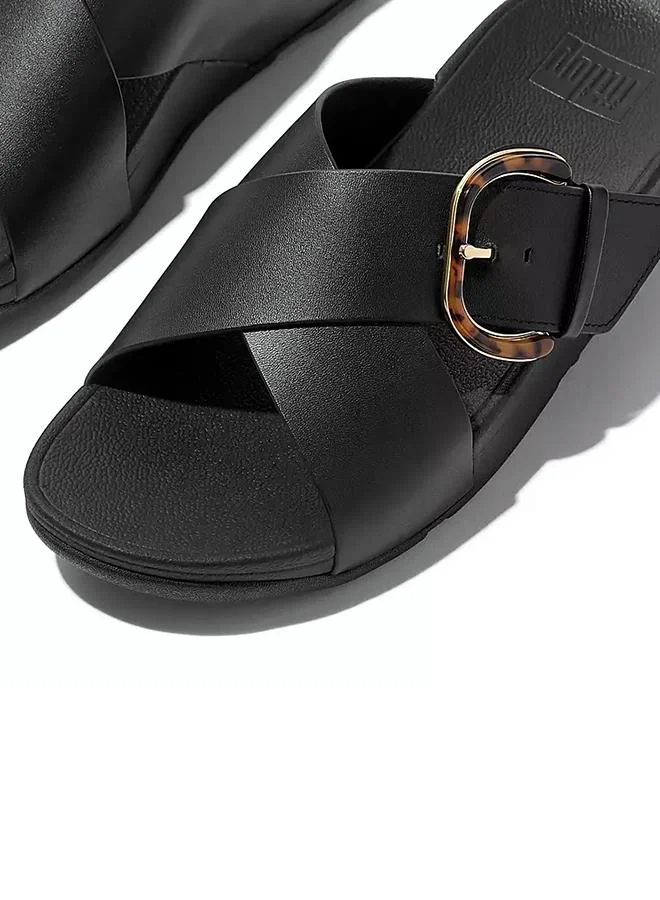 Fitflop LULU RESIN-BUCKLE LEATHER CROSS SLIDES