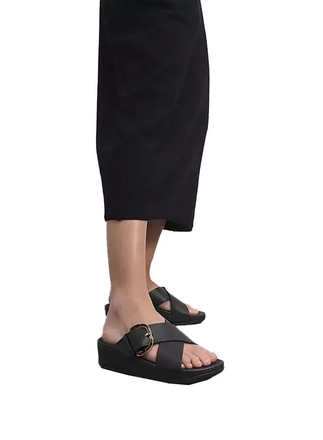Fitflop LULU RESIN-BUCKLE LEATHER CROSS SLIDES