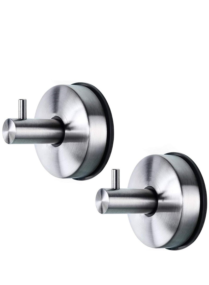 Suction Cup Hooks for Shower Towel Holder Stainless Steel Vacuum Bathroom Shower Hook Suction Washcloth Hanger Kitchen Towel Rack for Robe Loofah Wreath Glass Door Window Wall Brushed Silver 2Pcs - Image 1