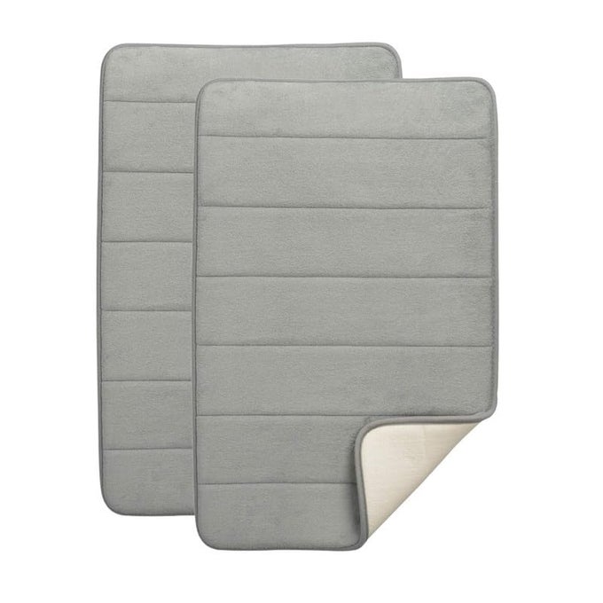 MEMORY FOAM BATHROOM DOOR MAT NONSLIP ANTI SKID ULTRA SOFT SUPER WATER ABSORPTION THICK AND EASY TO DRY SIZE 45 X 70 CM COLOR LIGHT GREY PACK OF 2