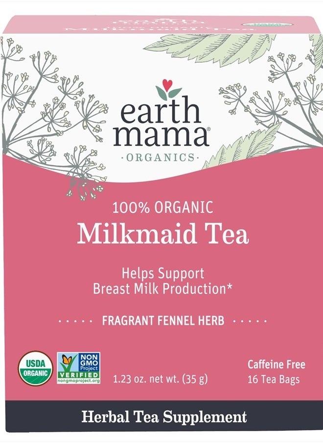 Earth Mama Organic Milkmaid® Tea | Lactation Support Herbal Tea Bags for Breastfeeding, Decaf Lactation Supplement for Increased Breast Milk Production, With Milk Thistle & Fenugreek (16 Count)  - Image 1