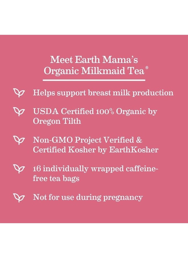 Earth Mama Organic Milkmaid® Tea | Lactation Support Herbal Tea Bags for Breastfeeding, Decaf Lactation Supplement for Increased Breast Milk Production, With Milk Thistle & Fenugreek (16 Count)  - Image 3