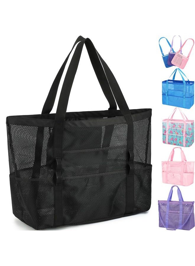 Fammart Mesh Beach Bag, Extra Large Beach Tote 9 Pockets Pool Bag for Cruise/Swim/Vacation Essentials - Image 1