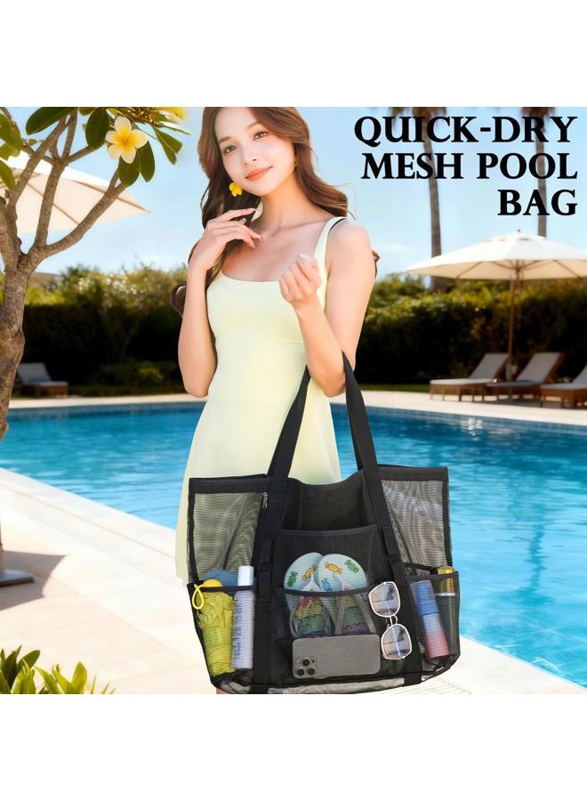 Fammart Mesh Beach Bag, Extra Large Beach Tote 9 Pockets Pool Bag for Cruise/Swim/Vacation Essentials - Image 2