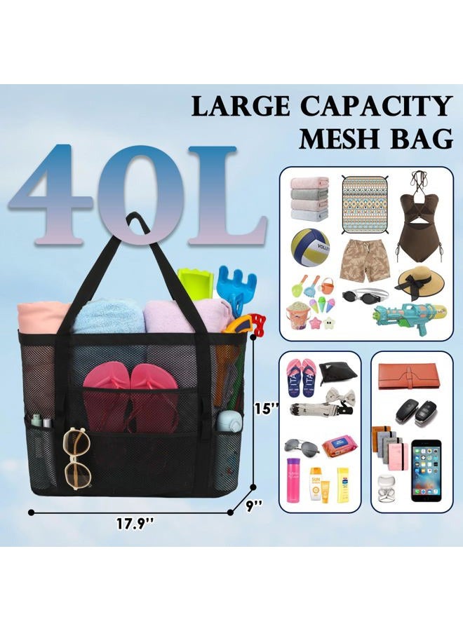 Fammart Mesh Beach Bag, Extra Large Beach Tote 9 Pockets Pool Bag for Cruise/Swim/Vacation Essentials - Image 4