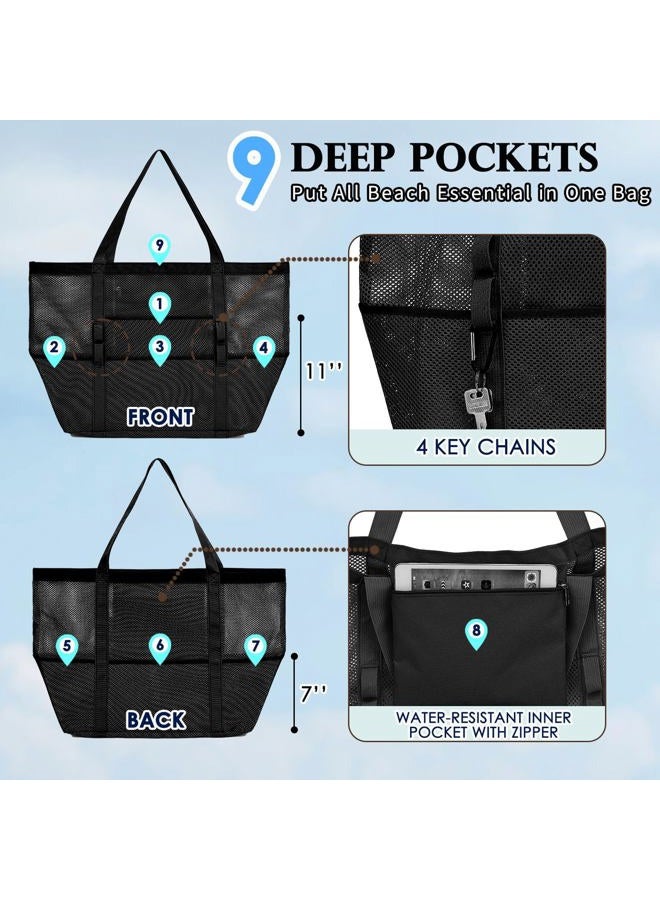 Fammart Mesh Beach Bag, Extra Large Beach Tote 9 Pockets Pool Bag for Cruise/Swim/Vacation Essentials - Image 5