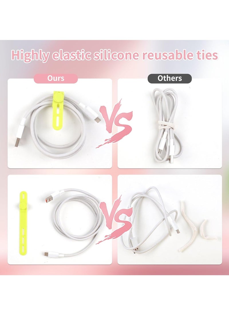 YelaJoy 25 Pcs Silicone Cable Ties, Cord Ties Cord Wrap, Cable Ties Reusable, High Elasticity Cord Wraps for Electrical Cords, Cord Organizer for Earphone, Phone Charger  (5 colours） - Image 5