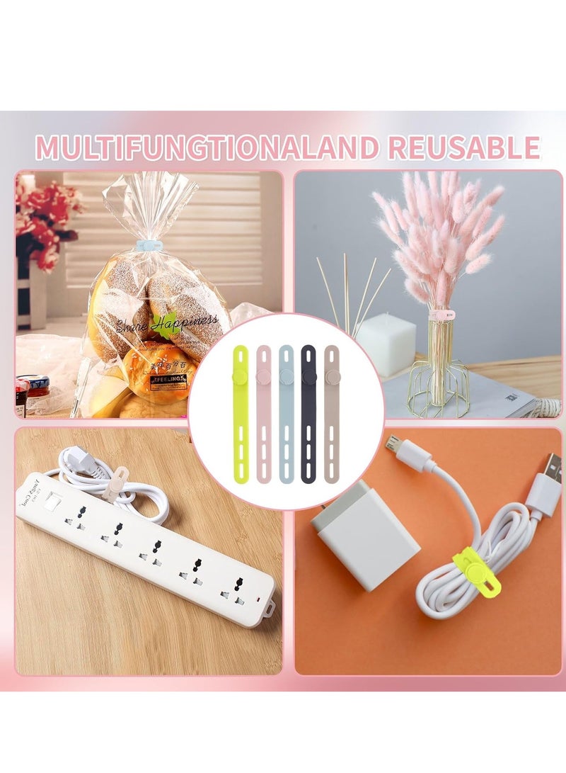 YelaJoy 25 Pcs Silicone Cable Ties, Cord Ties Cord Wrap, Cable Ties Reusable, High Elasticity Cord Wraps for Electrical Cords, Cord Organizer for Earphone, Phone Charger  (5 colours） - Image 4