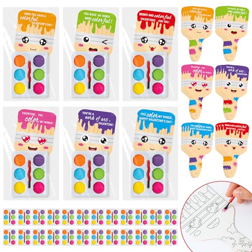 K1tpde 24 Pack Valentines Watercolor Paint Set with Gift Cards for Kids Bulk Valentines Day Gifts for Boys Girls School Classroom Prizes Exchange Gift DIY Mini Paint Set Funny Valentine Party Favor - Image 1