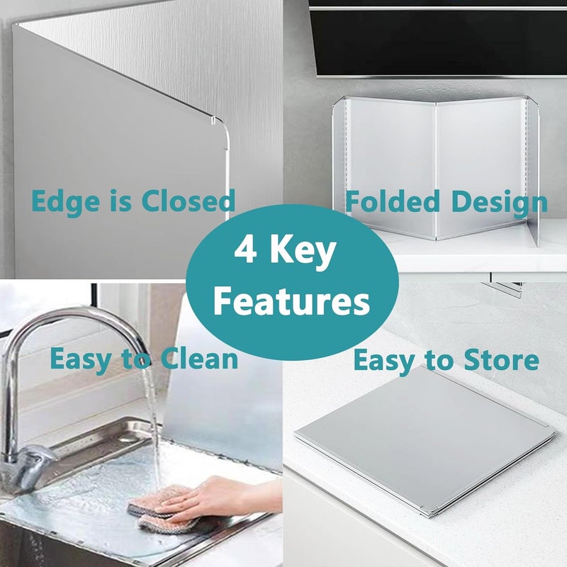 dttbgg Grease Stove Splash Guard for Cooking | 2 Sided Kitchen Stove Splatter Guard Backsplash Back Splash Protector for Wall, Foldable Stainless Steel,15.7” X 15.7” X 15.7” Per Piece, 2 Pcs In Package - Image 4
