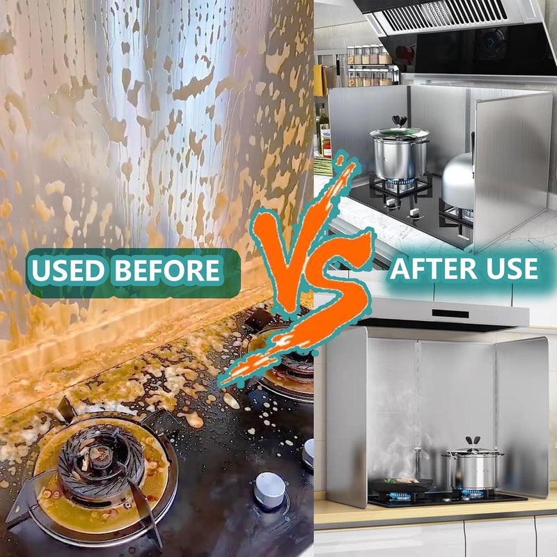 dttbgg Grease Stove Splash Guard for Cooking | 2 Sided Kitchen Stove Splatter Guard Backsplash Back Splash Protector for Wall, Foldable Stainless Steel,15.7” X 15.7” X 15.7” Per Piece, 2 Pcs In Package - Image 2