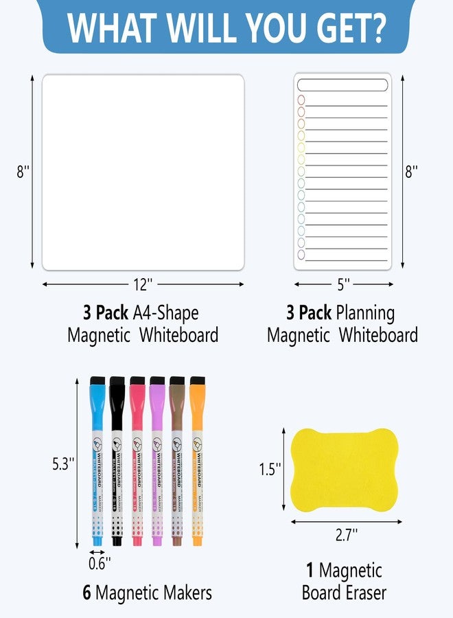 NUITPY 6 Pack Magnetic Dry Erase Board, 3 Pack 8'' x 12'' Magnetic Whiteboard for Fridge, 3 Pack 5'' x 8'' Magnetic Notepad for Kitchen Planner, Erasable Magnetic Board for Fridge with 6 Markers, 1 Eraser - Image 2