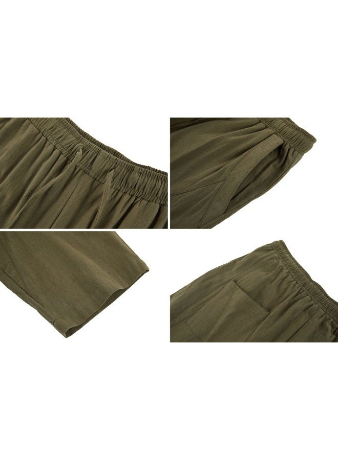 Gafeng Mens Linen Harem Pants Casual Loose Fit Beach Drawstring Elastic Waist Yoga Trousers with Pockets, Green, M - Image 5