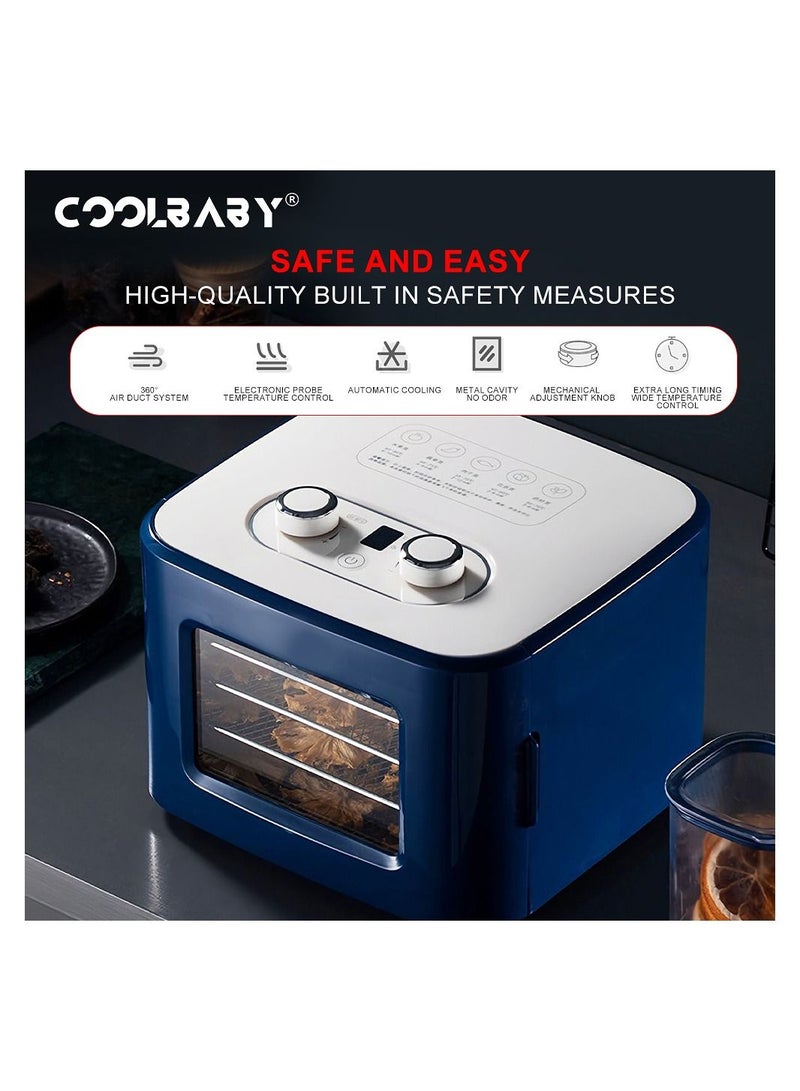 كول بيبي COOLBABY آلة تجفيف الأغذية، مؤقت رقمي قابل للتعديل والتحكم في درجة الحرارة، مجفف للأعشاب واللحوم ولحوم البقر والفواكه والخضروات، الحماية من الحرارة الزائدة، صواني الفولاذ المقاوم للصدأ  - Image 4