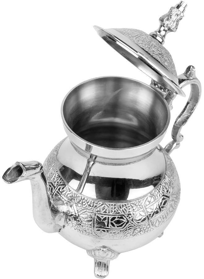 Home Brand Moroccan Tea Pot with Flower Engraving Design Stainless Steel, 500ml, Silver - Image 4