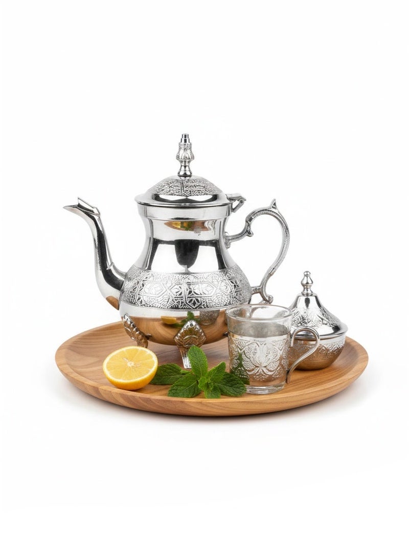 Home Brand Moroccan Tea Pot with Flower Engraving Design Stainless Steel, 500ml, Silver - Image 2