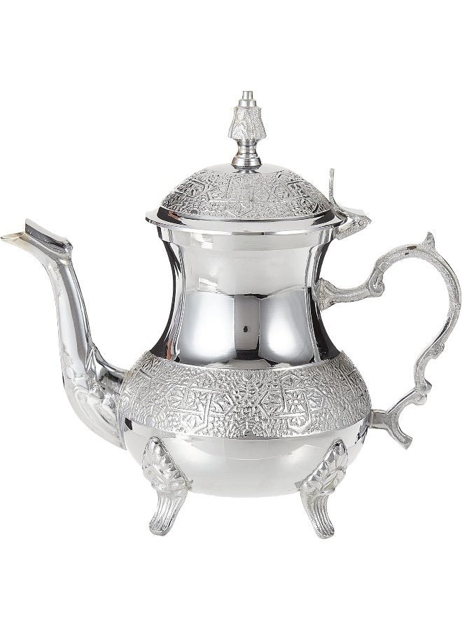 Home Brand Moroccan Tea Pot with Flower Engraving Design Stainless Steel, 500ml, Silver - Image 1