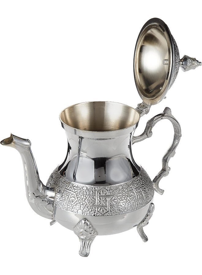 Home Brand Moroccan Tea Pot with Flower Engraving Design Stainless Steel, 500ml, Silver - Image 5