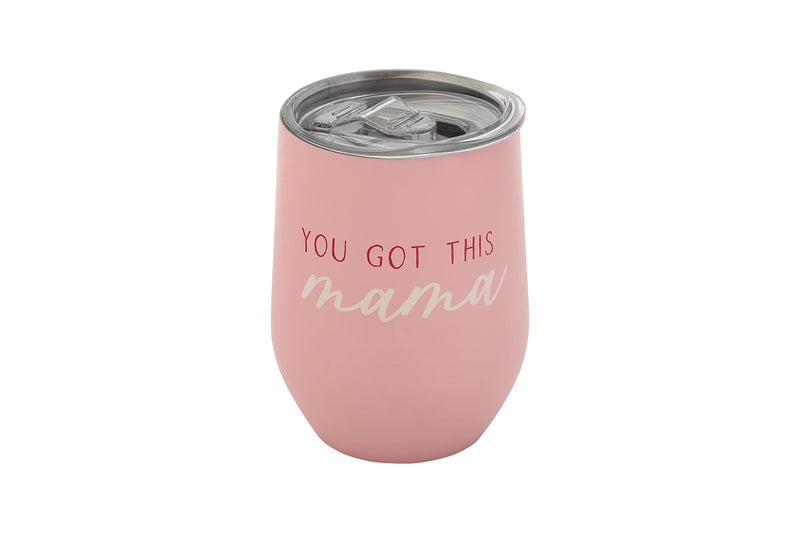 Pearhead You Got This Mama Stainless Steel Wine Tumbler with PressIn and Slide Locking Lid Cute Motherhood Stemless Wine Glass Tumbler Mug Mothers Day Gifts 12oz