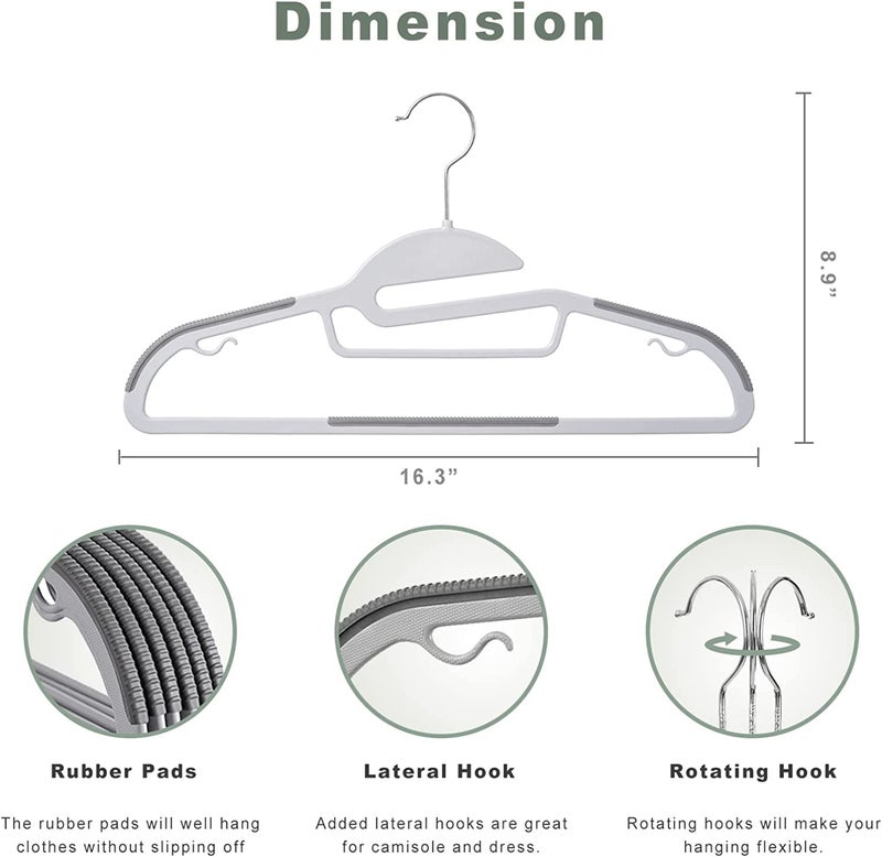 ZEPOLI Plastic Clothes Hangers ZEPOLI Space Saving Clothes Hangers, Plastic Hangers with Non-Slip Pads Clothes, Suit Hangers Heavy Duty Coat, Underwear, Pants, Shirts (20 Pack, S Shape White & Grey) - Image 2