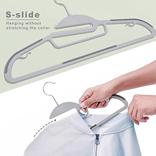 ZEPOLI Plastic Clothes Hangers ZEPOLI Space Saving Clothes Hangers, Plastic Hangers with Non-Slip Pads Clothes, Suit Hangers Heavy Duty Coat, Underwear, Pants, Shirts (20 Pack, S Shape White & Grey) - Image 4