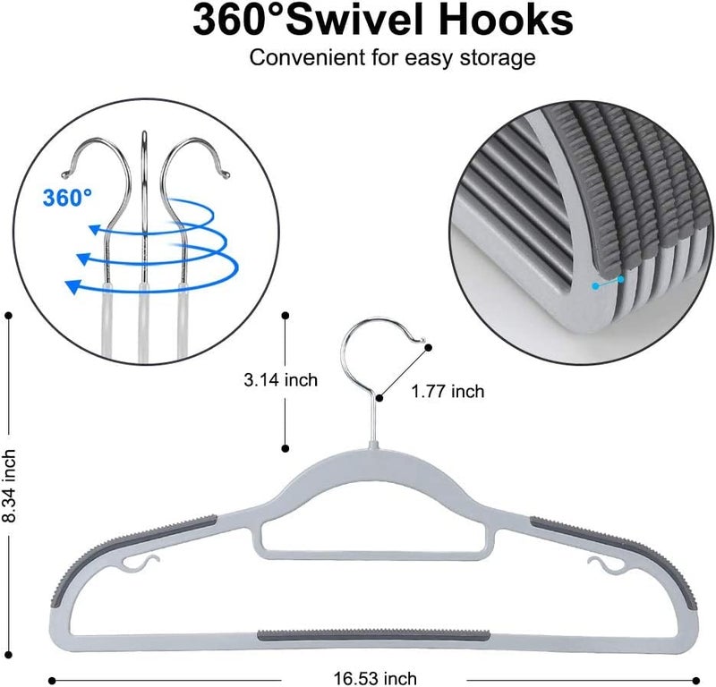 ZEPOLI Plastic Clothes Hangers ZEPOLI Space Saving Clothes Hangers, Plastic Hangers with Non-Slip Pads Clothes, Suit Hangers Heavy Duty Coat, Underwear, Pants, Shirts (20 Pack, S Shape White & Grey) - Image 3