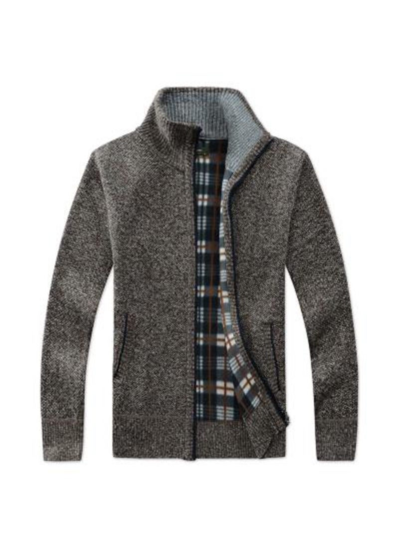 Generic - New Cross-Border Mens Sweater Jacket Thickened Loose Fit Knitted Top Casual Youth Cardigan Stand Collar Pullover 6601 brown - Image 1