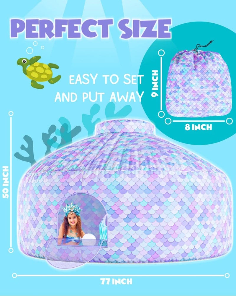 Skywin Mermaid Magic Fort Air Tent for Kids with Door (77â€ x 50â€) Builds in 30 Seconds, Toddler Tents Indoor for Imaginative Play, Kids Forts Indoor Playhouse, Christmas/Birthday Gift (Fan Not Incl) - Image 3
