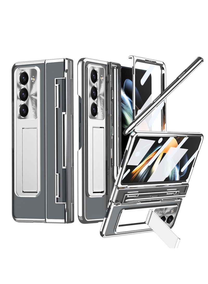 KASTWAVE Protective Case for Samsung Z Fold 5 - Compatible with S Pen & S Pen Holder & Kickstand, Stylish Gold Case with Pen Slot for Galaxy Z Fold 5 and Galaxy Z Fold 5 5G (Sliver) - Image 1