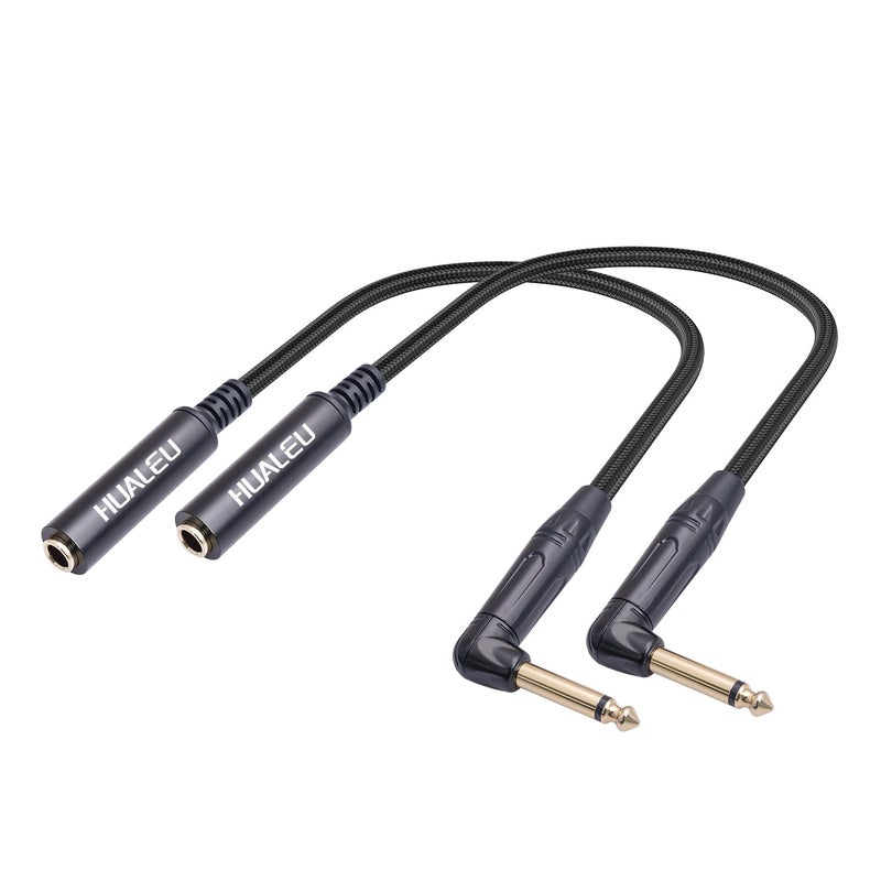 HUALEU 2-Pack 1FT 1/4 Inch Right Angle TS Male to 1/4 Inch TS Female Adapter, 6.35mm 1/4" Mono Connector for Bottom Plug and Front Facing Jack Guitar - Image 1