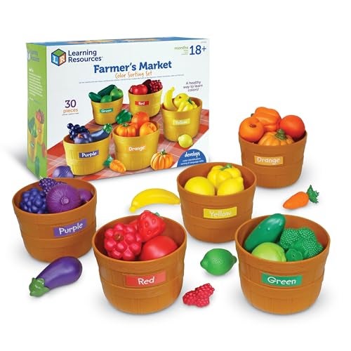 Learning Resources Farmer's Market Color Sorting Set - Play Food for Kids, Toddler Learning Toys, Grocery and Kitchen Play Toys - Image 1