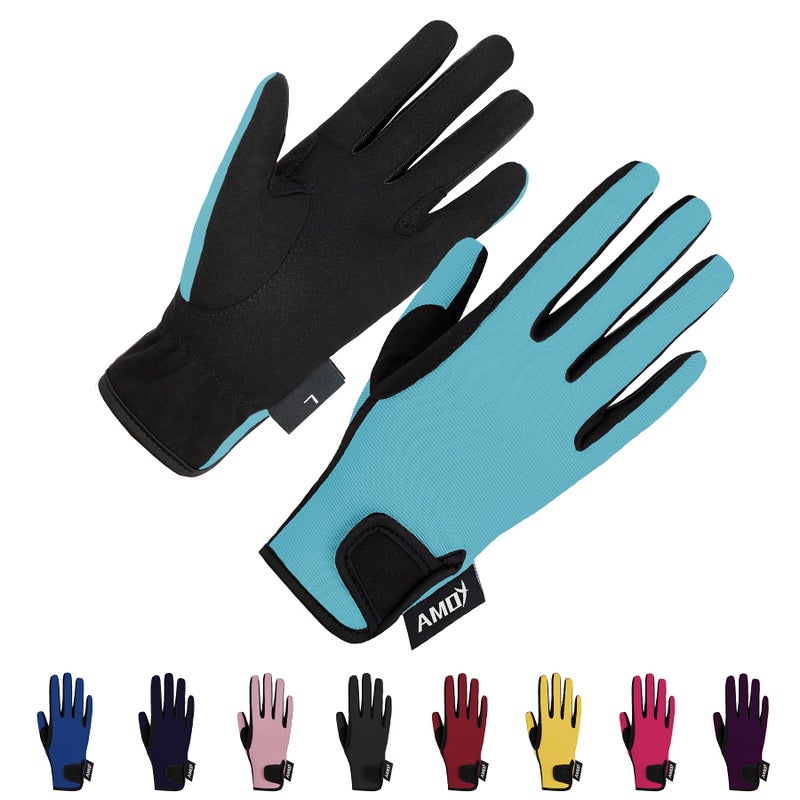 Amoy Kids Horse Riding Gloves Breathable Children Equestrian Horseback Anti-Slipping Boys & Girls Youth Outdoor Biking Cycling Sport Mitts Sky Blue L Age 12-14 - Image 1