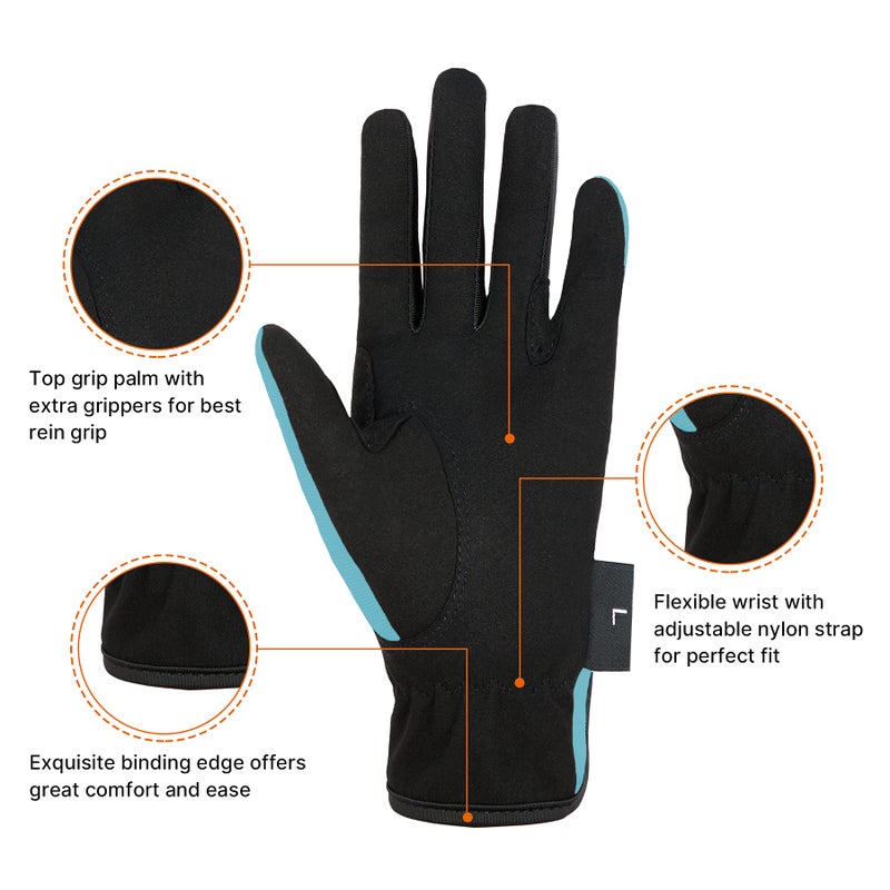 Amoy Kids Horse Riding Gloves Breathable Children Equestrian Horseback Anti-Slipping Boys & Girls Youth Outdoor Biking Cycling Sport Mitts Sky Blue L Age 12-14 - Image 3