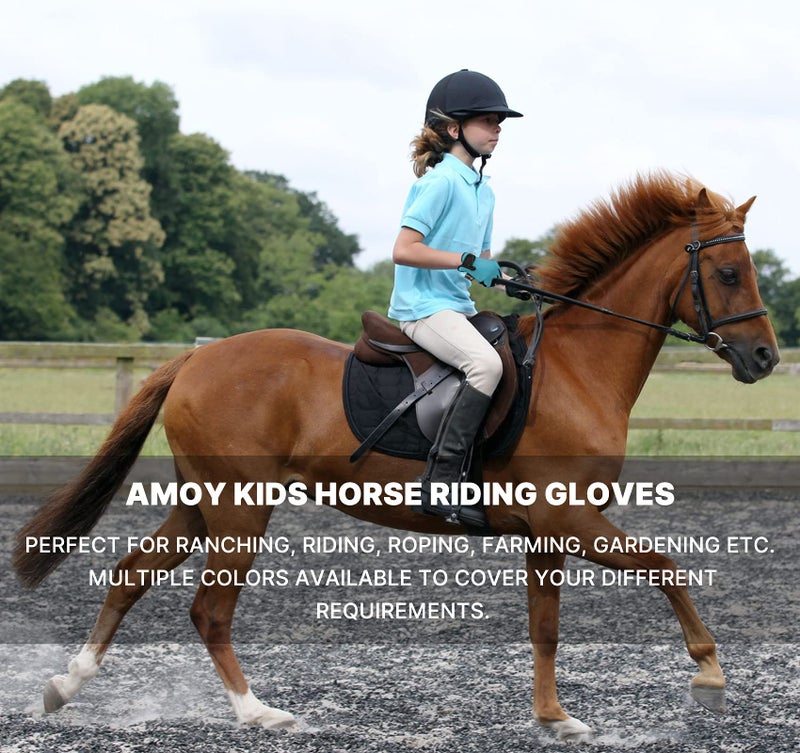 Amoy Kids Horse Riding Gloves Breathable Children Equestrian Horseback Anti-Slipping Boys & Girls Youth Outdoor Biking Cycling Sport Mitts Sky Blue L Age 12-14 - Image 4