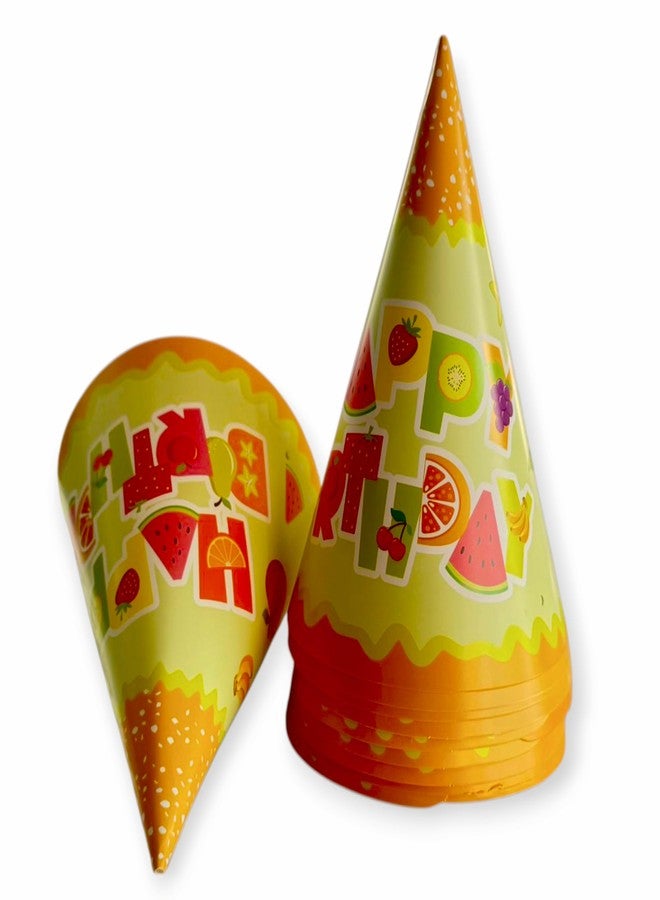 PartyToko Colorful Happy Birthday Fruit Theme Decoration Hat for Kids Children Cone Cap Multicolor for Boys and girls 8pcs - Image 3