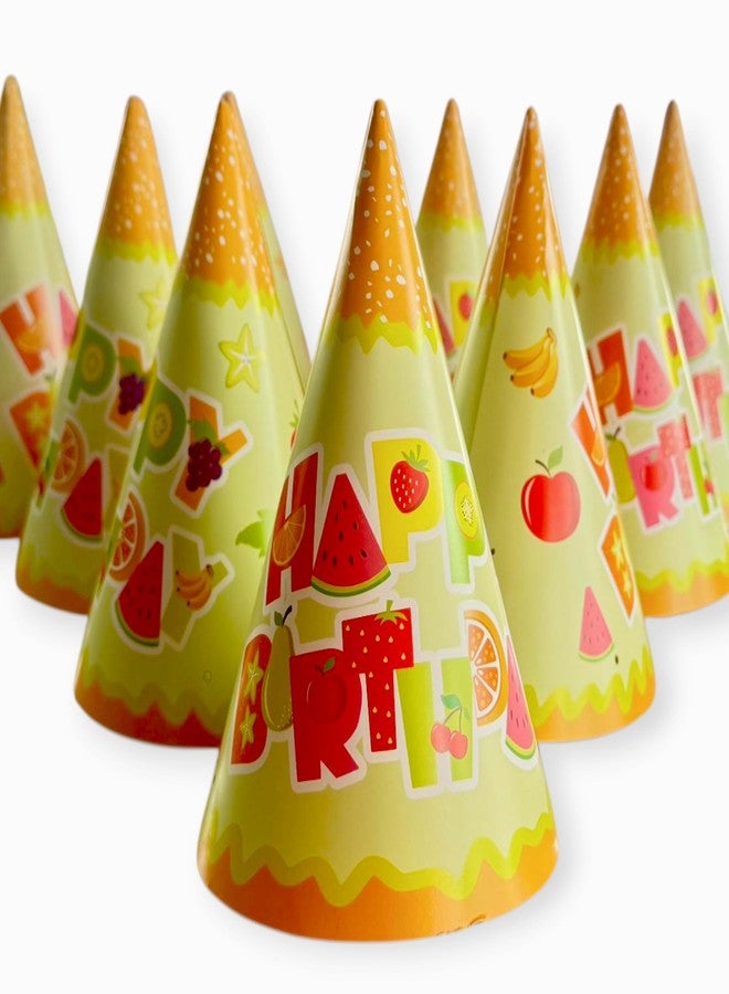 PartyToko Colorful Happy Birthday Fruit Theme Decoration Hat for Kids Children Cone Cap Multicolor for Boys and girls 8pcs - Image 1