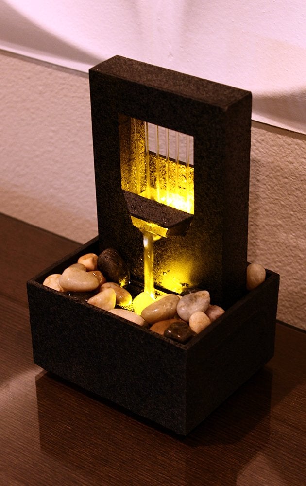 Nature's Mark Raining Spout LED Relaxation Water Fountain with Authentic River Rocks - Image 3