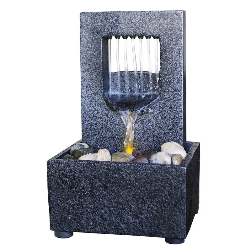 Nature's Mark Raining Spout LED Relaxation Water Fountain with Authentic River Rocks - Image 5