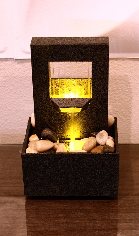 Nature's Mark Raining Spout LED Relaxation Water Fountain with Authentic River Rocks - Image 2