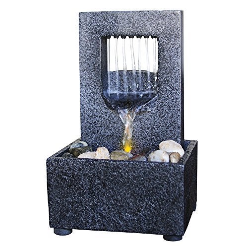 Nature's Mark Raining Spout LED Relaxation Water Fountain with Authentic River Rocks - Image 1