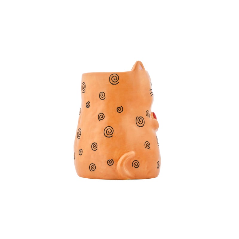 Bico Cartoon Cat Handpainted Stoneware Orange 7.8 inch Utensil Holder, Dishwasher Safe - Image 3