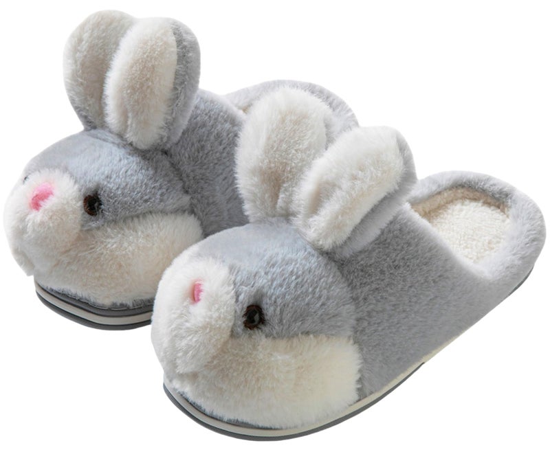 YILANLAN Women's Cute Bunny Animals Slippers Interesting Comfortable Furry Slippers Soft Plush Winter season Keep warm Home Slippers (6.5/7.5, Grey slipper, numeric_6_point_5) - Image 1