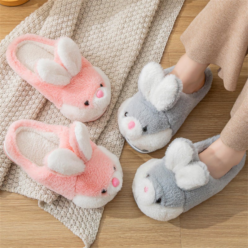 YILANLAN Women's Cute Bunny Animals Slippers Interesting Comfortable Furry Slippers Soft Plush Winter season Keep warm Home Slippers (6.5/7.5, Grey slipper, numeric_6_point_5) - Image 5
