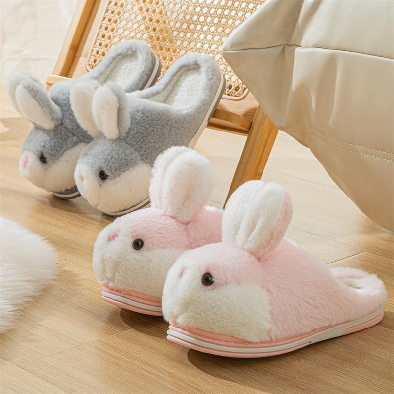 YILANLAN Women's Cute Bunny Animals Slippers Interesting Comfortable Furry Slippers Soft Plush Winter season Keep warm Home Slippers (6.5/7.5, Grey slipper, numeric_6_point_5) - Image 3