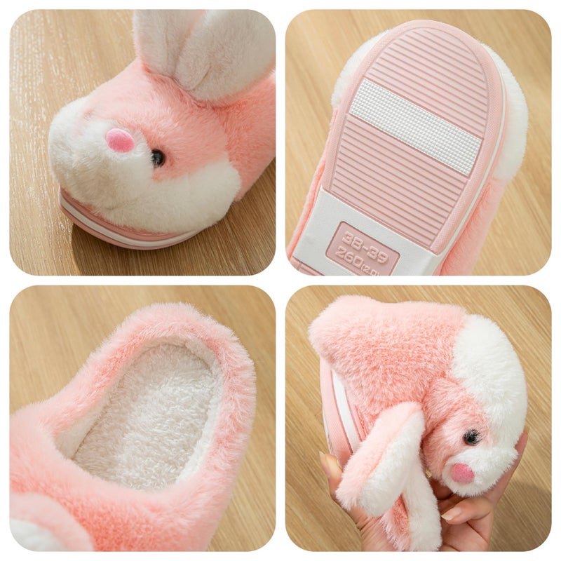 YILANLAN Women's Cute Bunny Animals Slippers Interesting Comfortable Furry Slippers Soft Plush Winter season Keep warm Home Slippers (6.5/7.5, Grey slipper, numeric_6_point_5) - Image 4