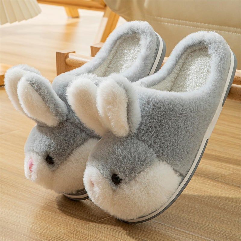YILANLAN Women's Cute Bunny Animals Slippers Interesting Comfortable Furry Slippers Soft Plush Winter season Keep warm Home Slippers (6.5/7.5, Grey slipper, numeric_6_point_5) - Image 2
