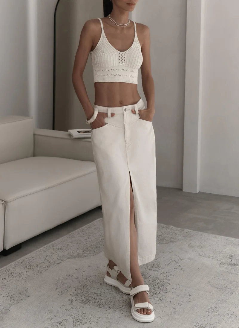 Lichi  Maxi denim skirt with a front slit for Women | Best Price UAE